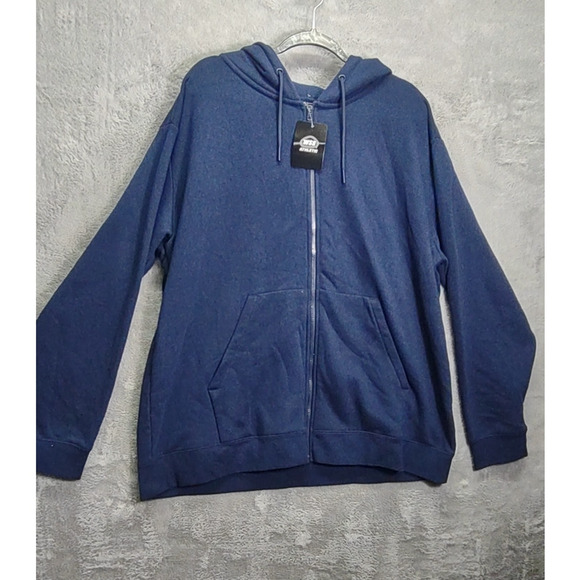 Navy Blue Full Zip Hoodie NWT WSS Drawstrings Pockets Sweater XL - Picture 4 of 5